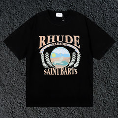 Rhude Saint Barts Paradise Laurel Crest Black Oversized T‑Shirt