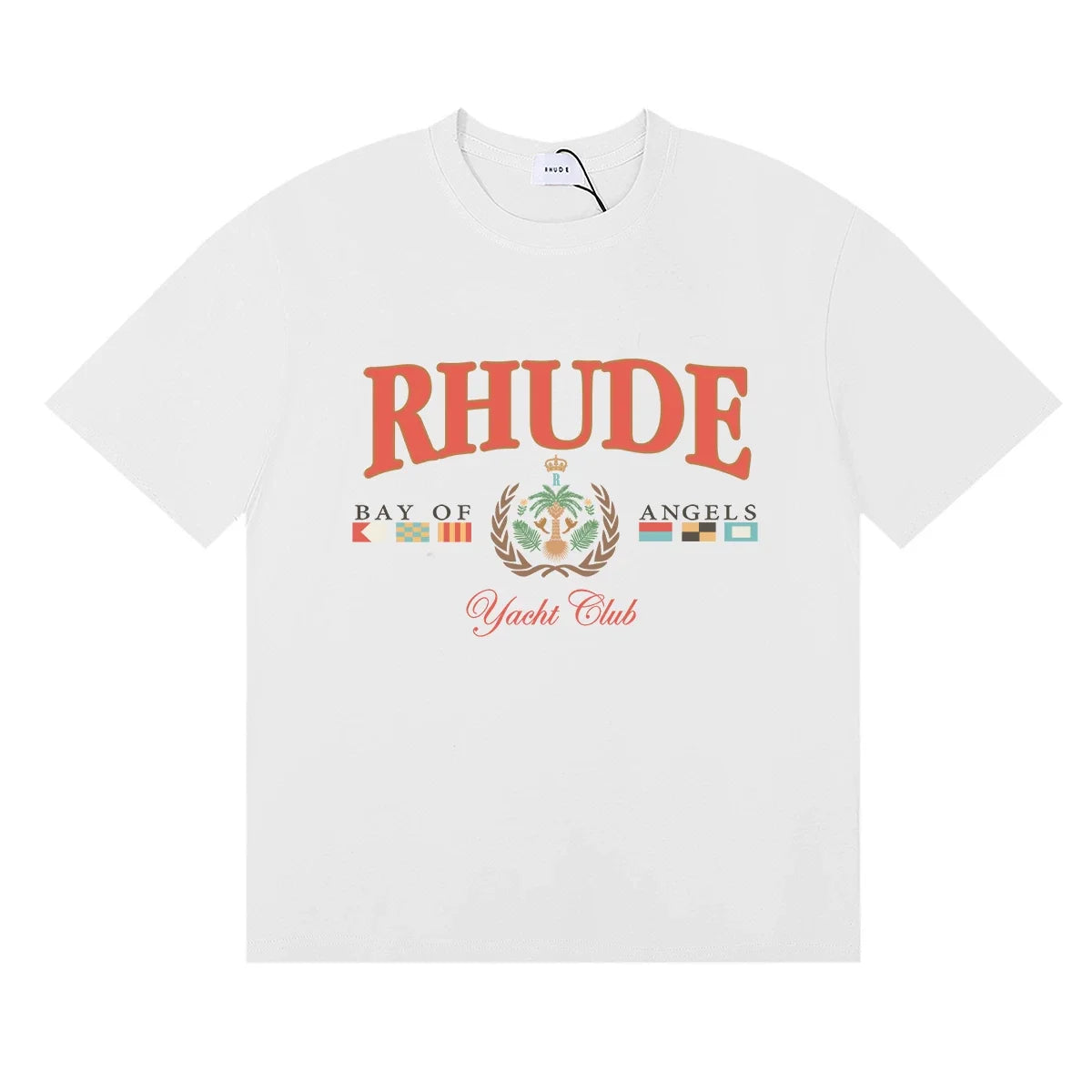 Rhude Yacht Club Bay Of Angels Flag Crest Vintage White Oversized T‑Shirt