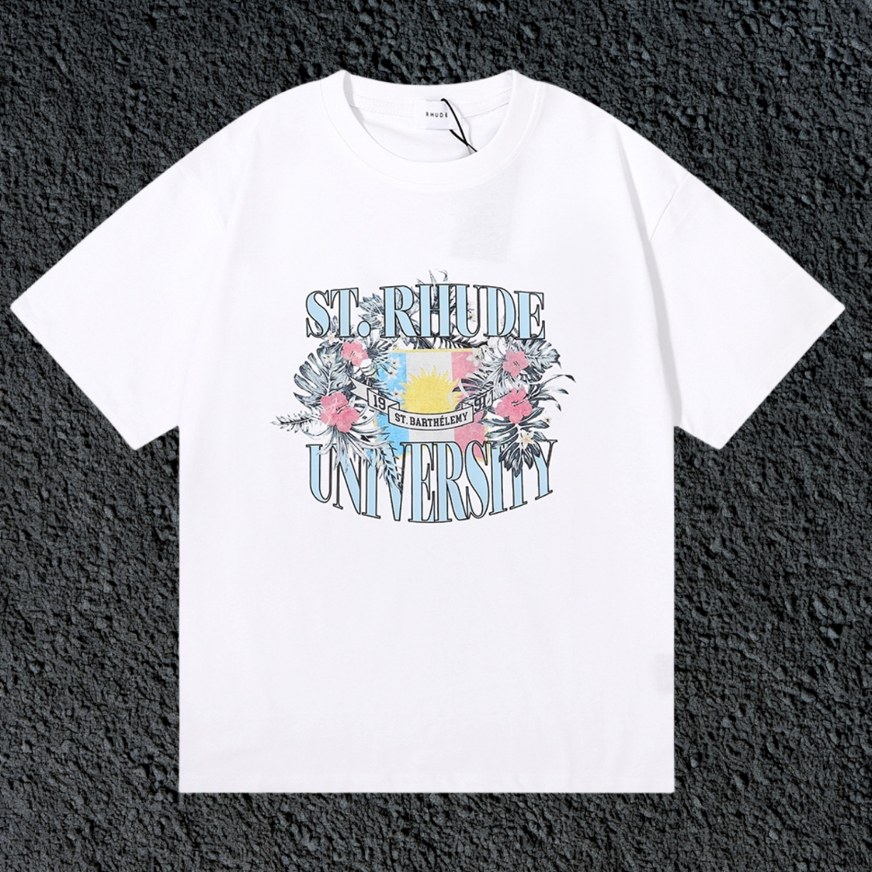 Rhude St.Rhude University Floral Crest White Oversized T‑Shirt