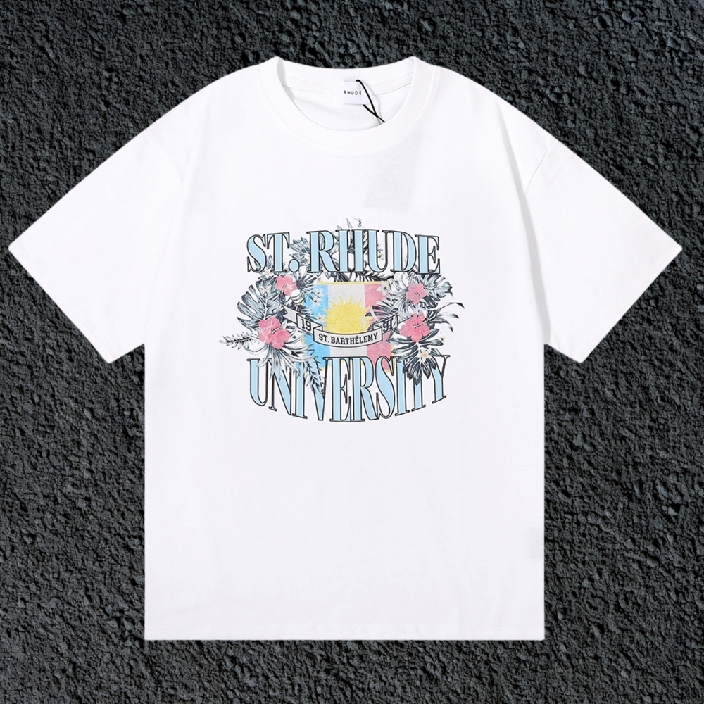 Rhude St.Rhude University Floral Crest White Oversized T‑Shirt