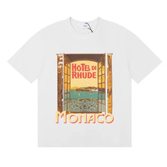 Rhude Hotel Di Rhude Monaco Window View Vintage White Oversized T‑Shirt