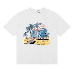 Rhude Tropical Beach Hut Palm Tree Retro White Oversized T‑Shirt