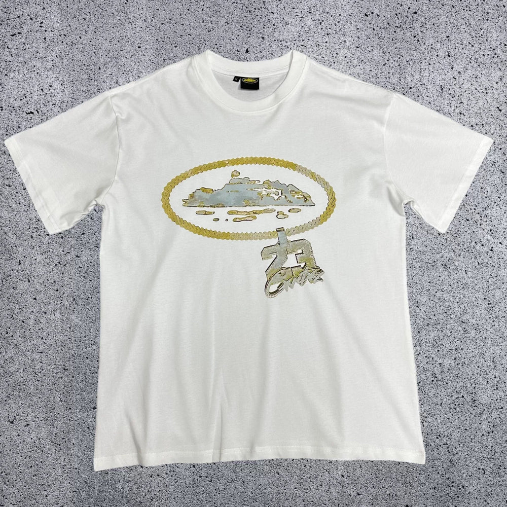 Corteiz Chain Pendant Chest Logo Print Tee - White