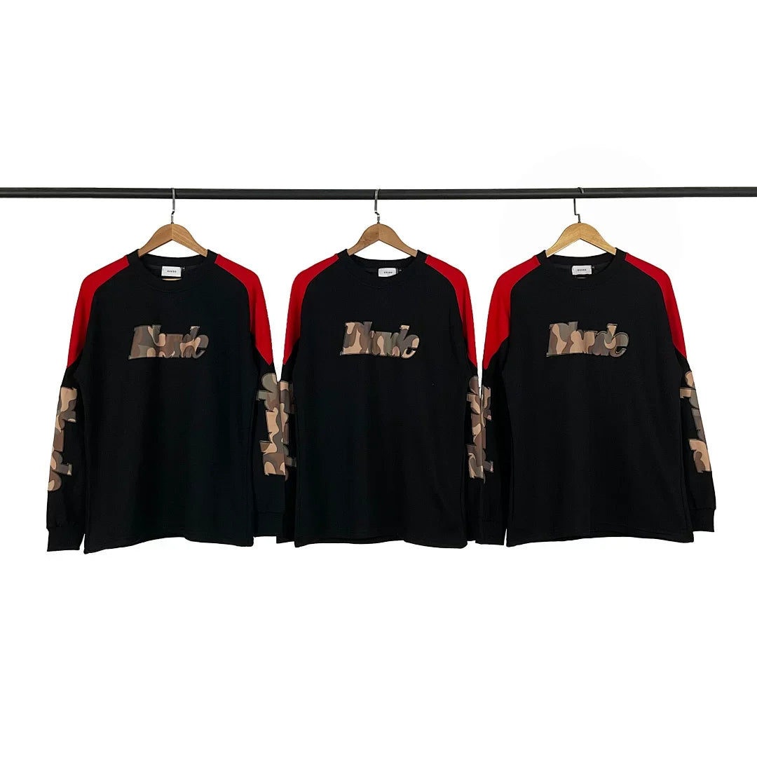 Rhude Camo Patch Logo Raglan Long Sleeve Tee Black Red