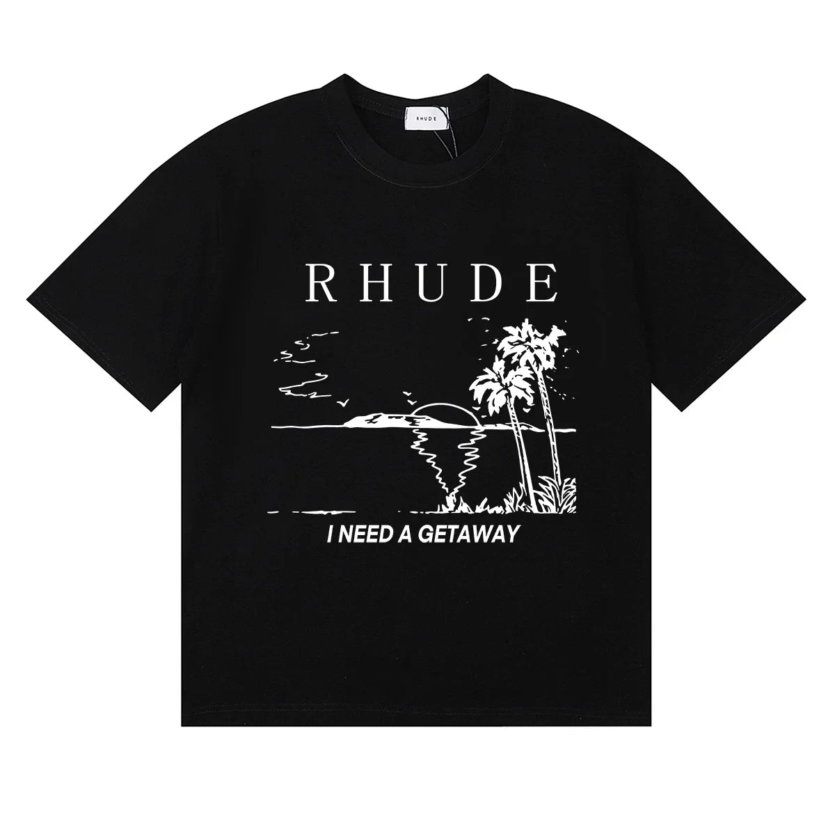 Rhude I Need A Getaway Beach Palm Tree Graphic Black Oversized T‑Shirt