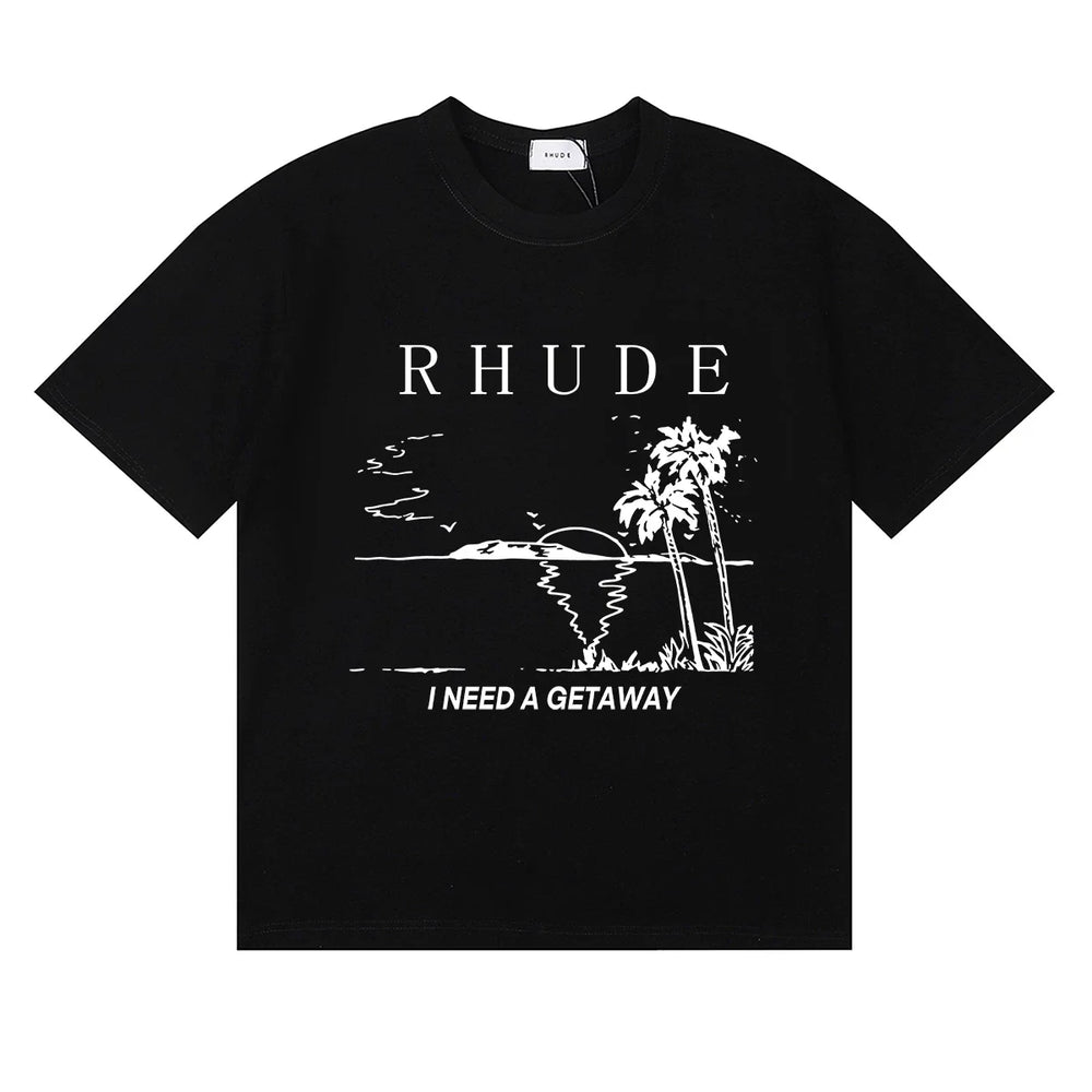 Rhude I Need A Getaway Beach Palm Tree Graphic Black Oversized T‑Shirt