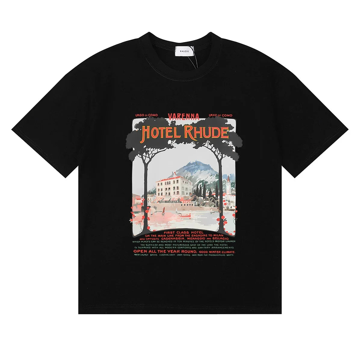 Rhude Hotel Rhude Mediterranean Scenic Print Black Oversized T‑Shirt