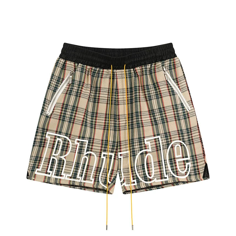 Rhude Plaid Big Outline Logo Shorts