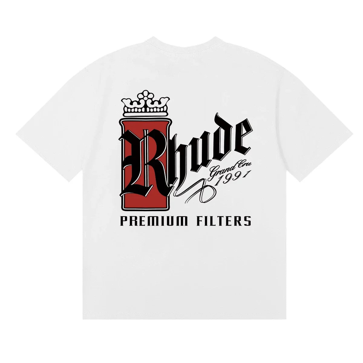 Rhude Crown Premium Filters Gothic Logo White Oversized T‑Shirt
