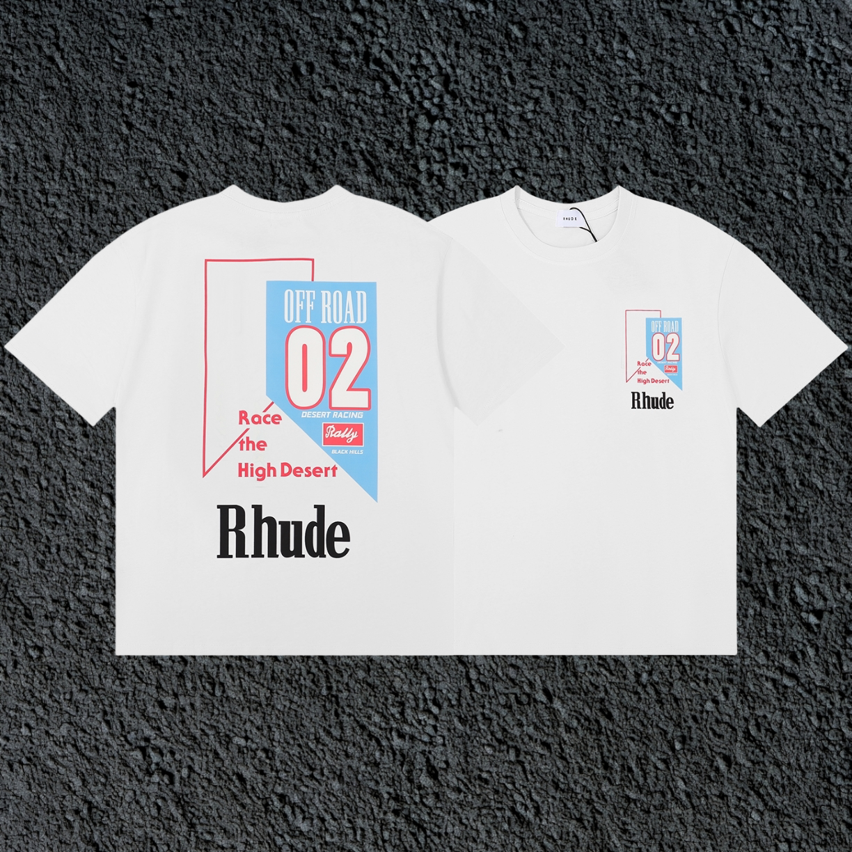 Rhude Off Road 02 High Desert Racing Dual Sided White Oversized T‑Shirt