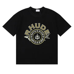 Rhude Ornate Crest Circular Emblem Vintage Black Oversized T‑Shirt