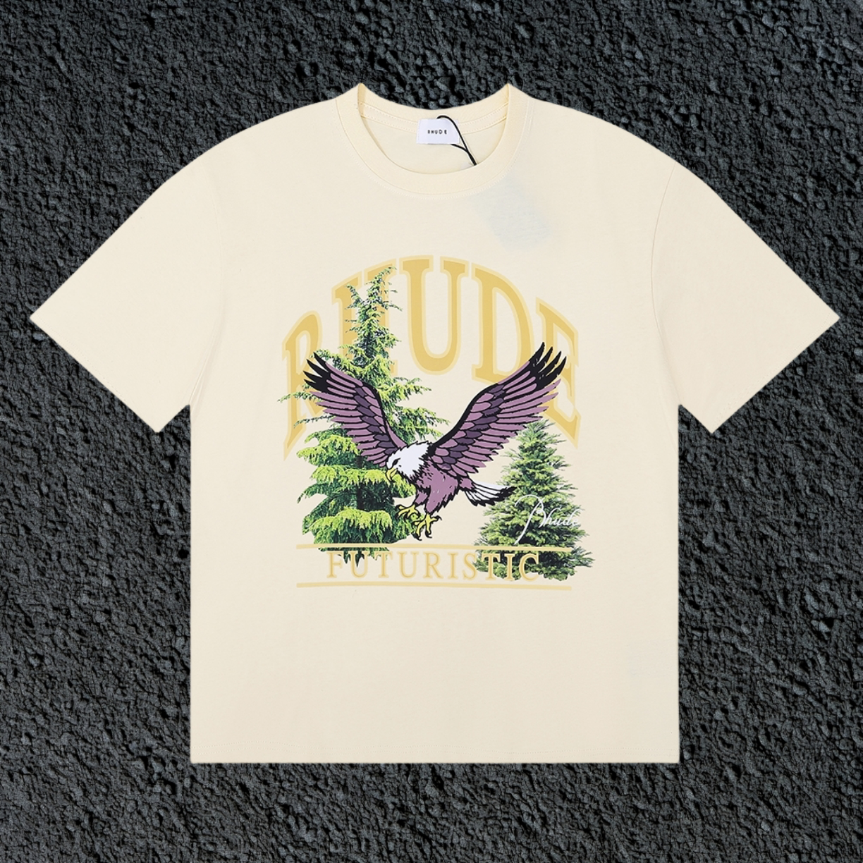 Rhude Futuristic Eagle Forest Vintage Cream Oversized T‑Shirt