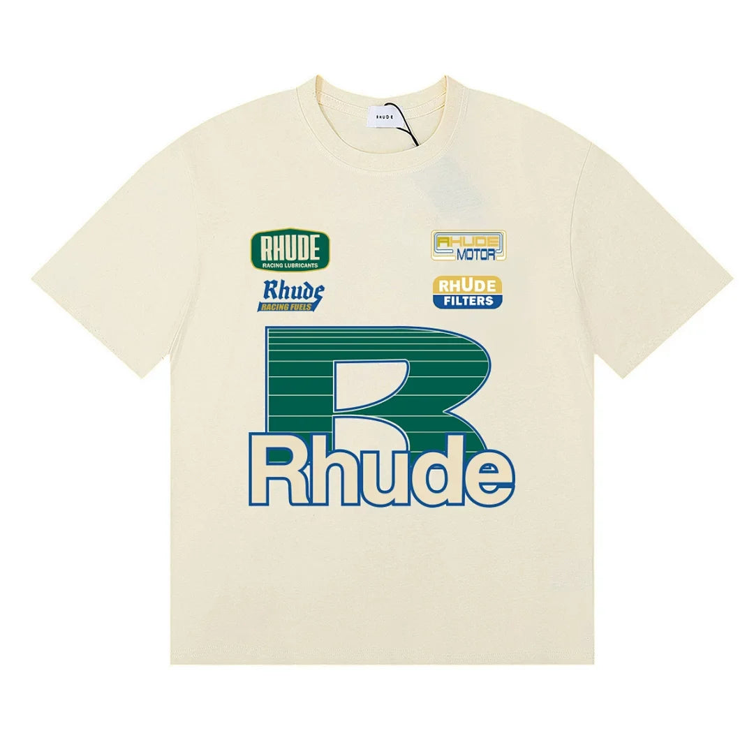 RHUDE Retro Motorsport Patch‑Style Print Boxy Fit T‑Shirt