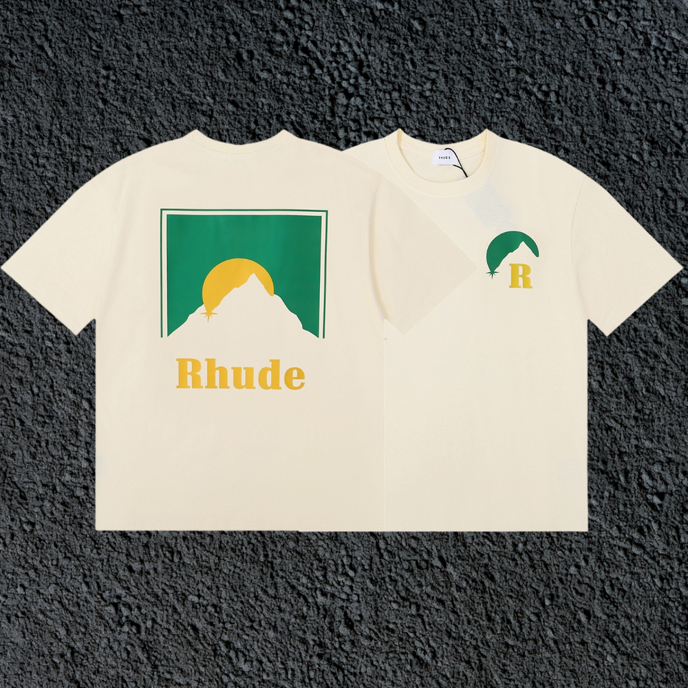Rhude Sun Mountain Dual Sided Front Chest Back Panel Cream Oversized T‑Shirt
