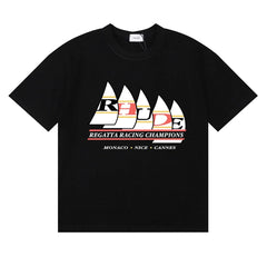 Rhude Regatta Racing Champions Sailboat Monaco Black Oversized T‑Shirt