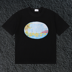 Rhude Hôtel De Rhude Vintage Hotel Badge Black Oversized T‑Shirt