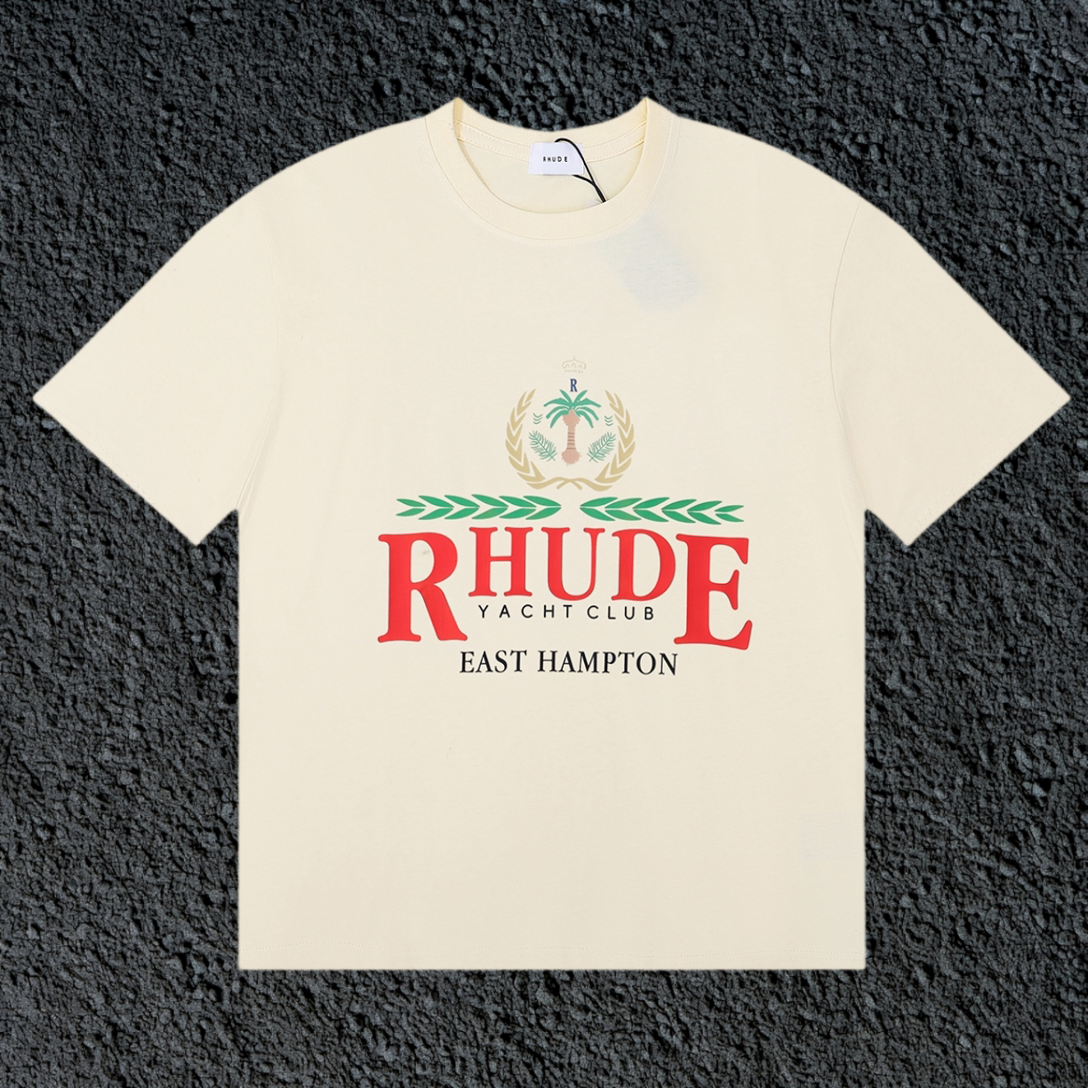Rhude East Hampton Yacht Club Palm Crest Vintage Cream Oversized T‑Shirt