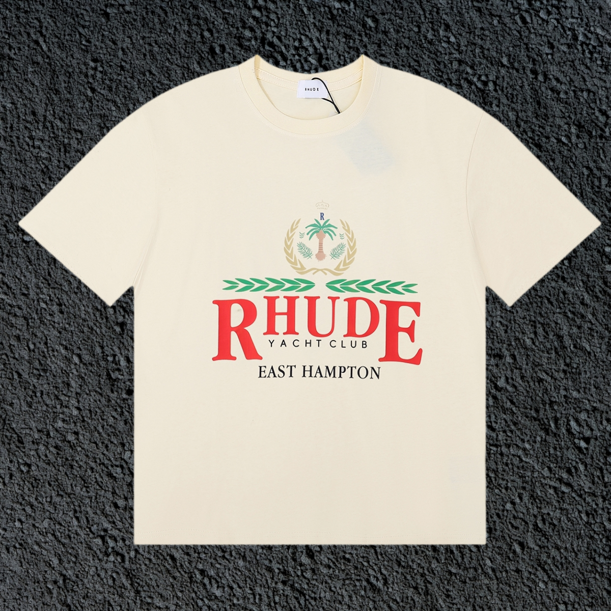 Rhude East Hampton Yacht Club Palm Crest Vintage Cream Oversized T‑Shirt