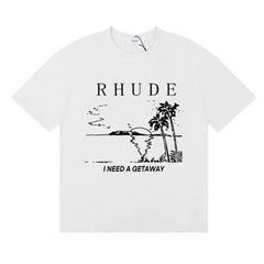 Rhude I Need A Getaway Beach Palm Tree Graphic White Oversized T‑Shirt ****