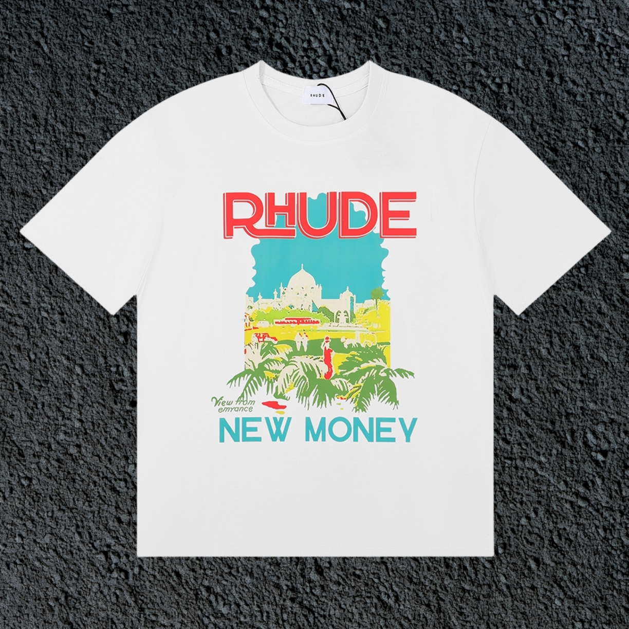 Rhude New Money Tropical Palace White Oversized T‑Shirt