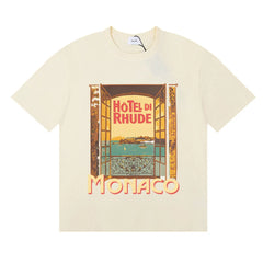 Rhude Hotel Di Rhude Monaco Window View Vintage Cream Oversized T‑Shirt