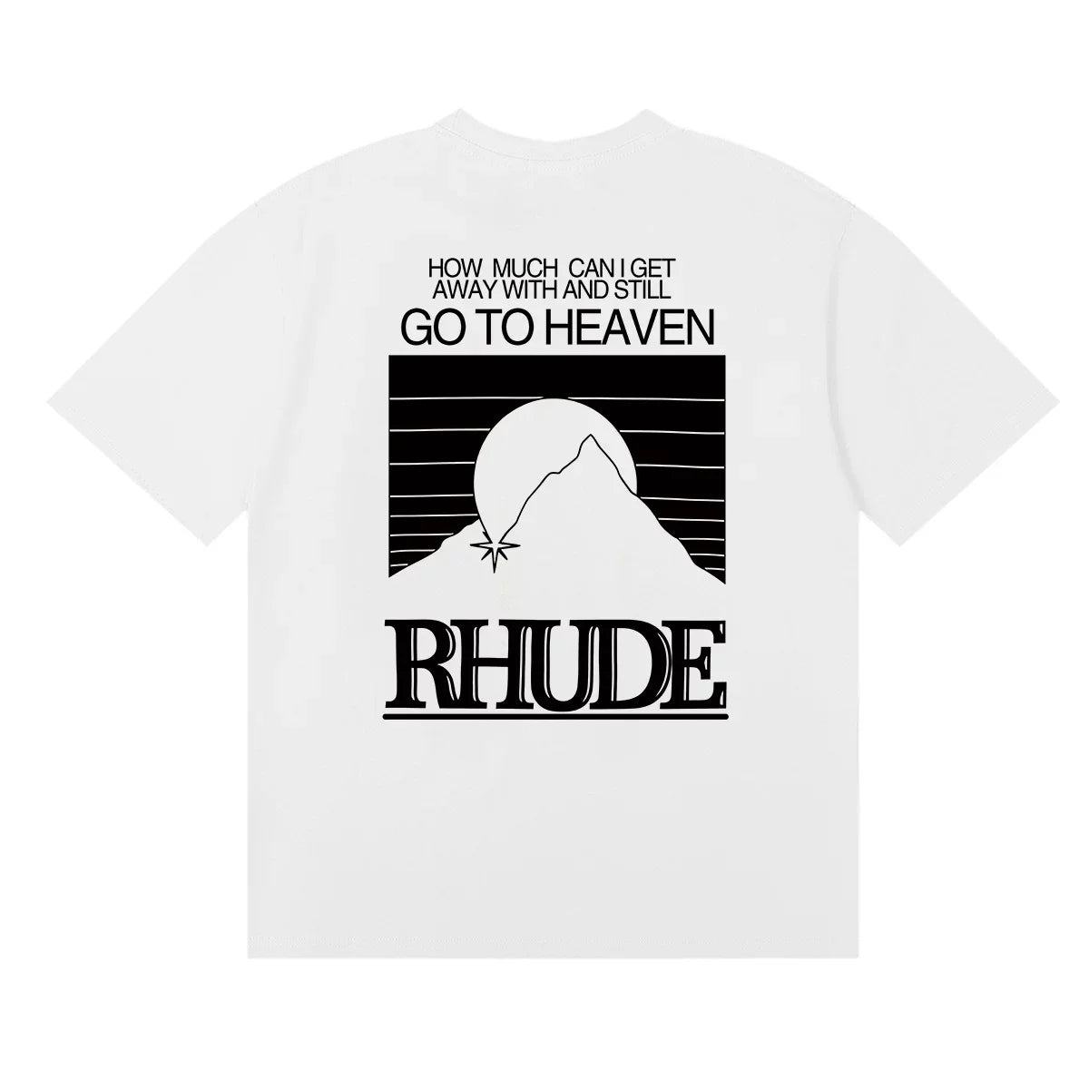 Rhude Go To Heaven Quote Mountain Back‑Print Oversized T‑Shirt