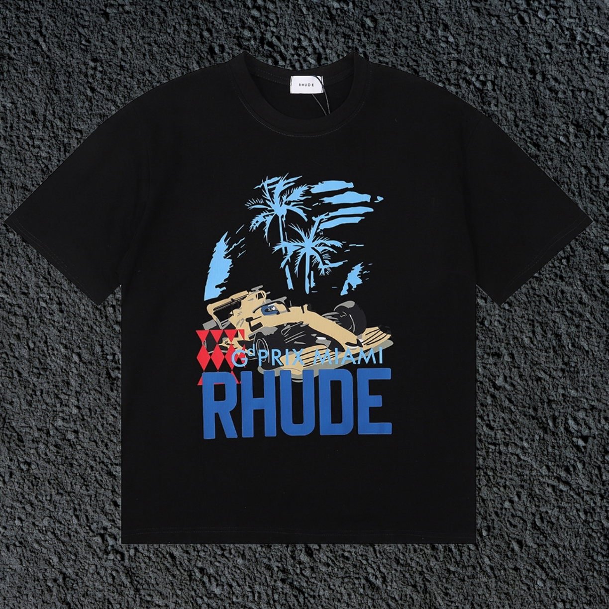 Rhude Grand Prix Miami F1 Race Car Black Oversized T‑Shirt