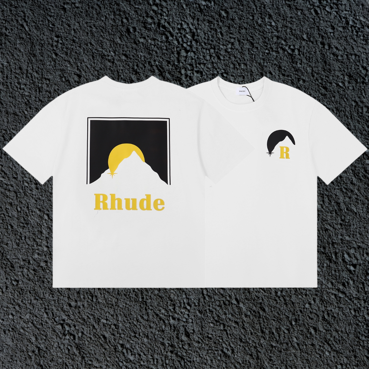 Rhude Sun Mountain Square Back Panel Dual Sided White Oversized T‑Shirt
