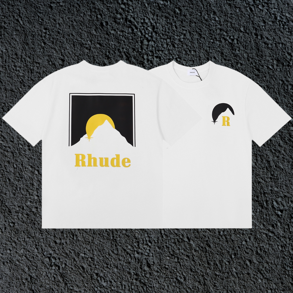 Rhude Sun Mountain Square Back Panel Dual Sided White Oversized T‑Shirt
