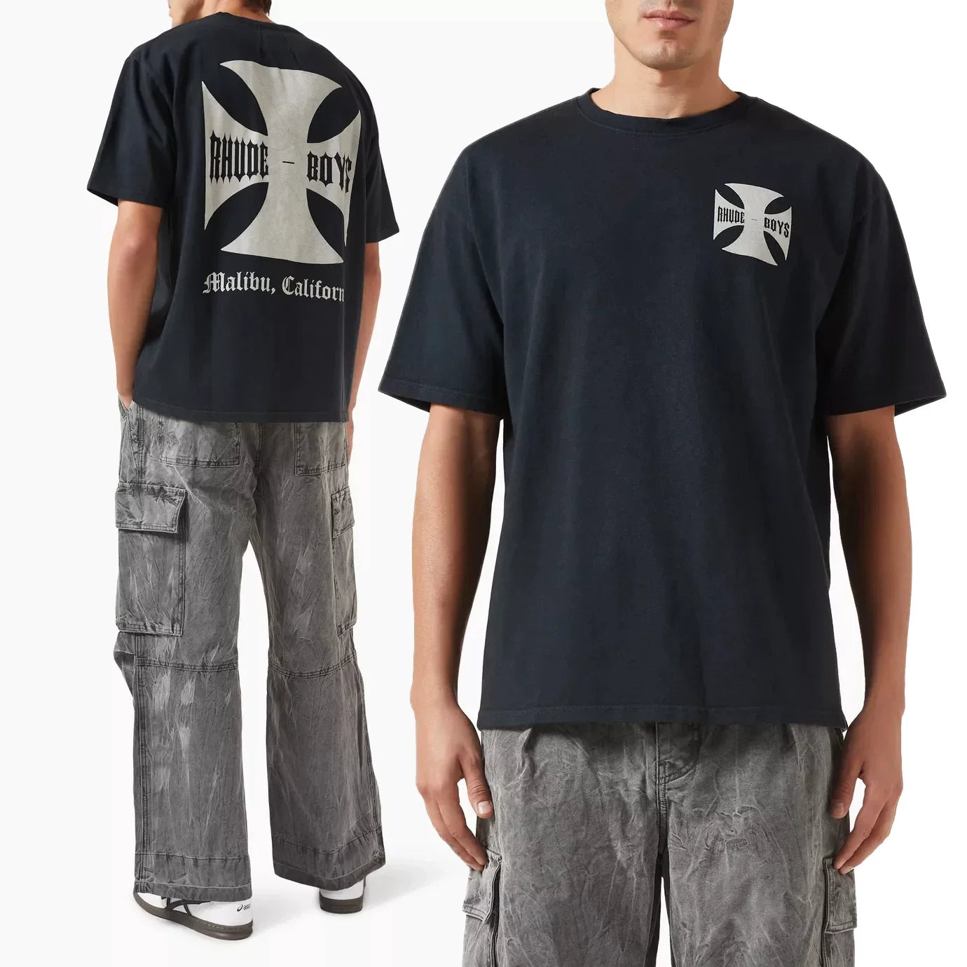 Rhude Cross Malibu California Dual‑Sided Oversized T‑Shirt Black