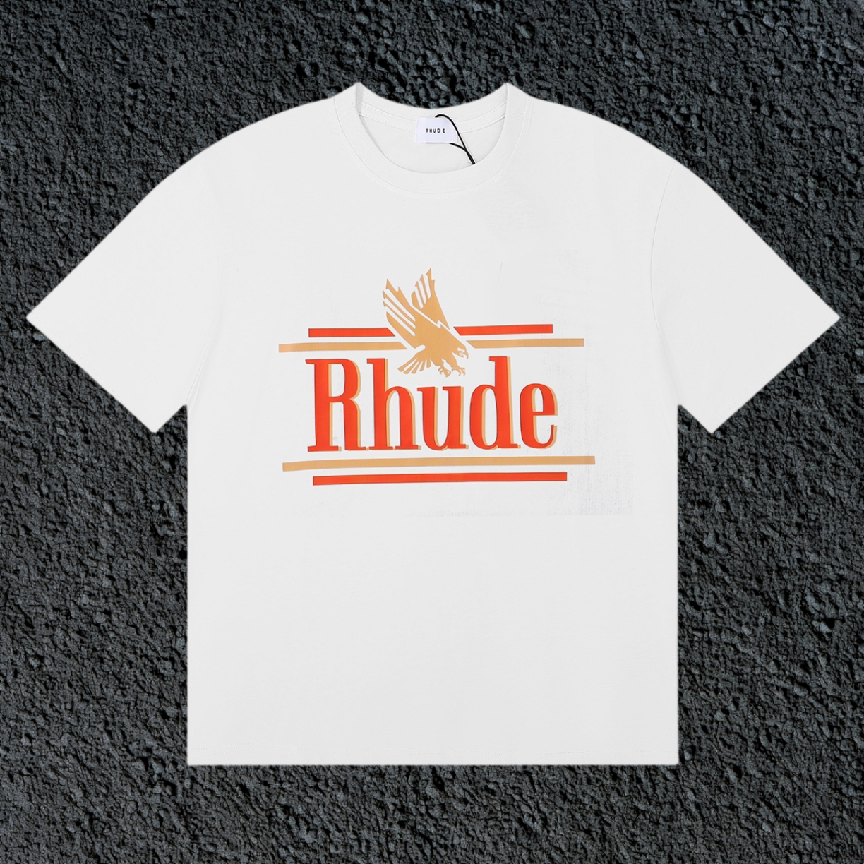 Rhude Eagle Striped Logo Vintage White Oversized T‑Shirt