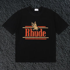 Rhude Eagle Striped Logo Vintage Black Oversized T‑Shirt