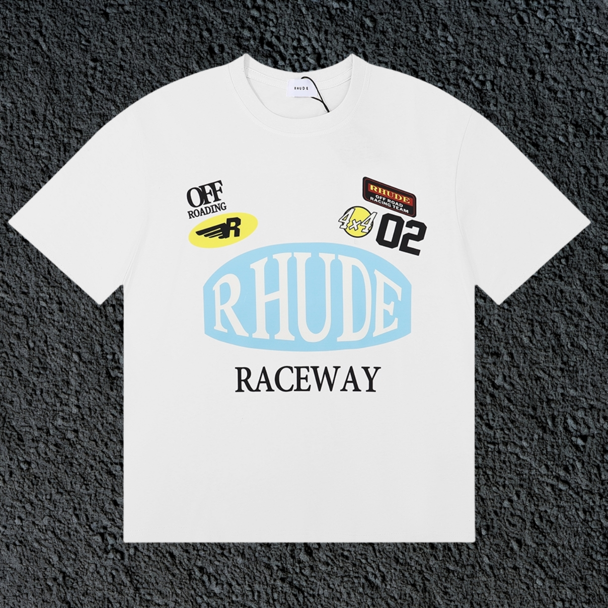 Rhude Raceway Multi‑Patch Racing Badge White Oversized T‑Shirt