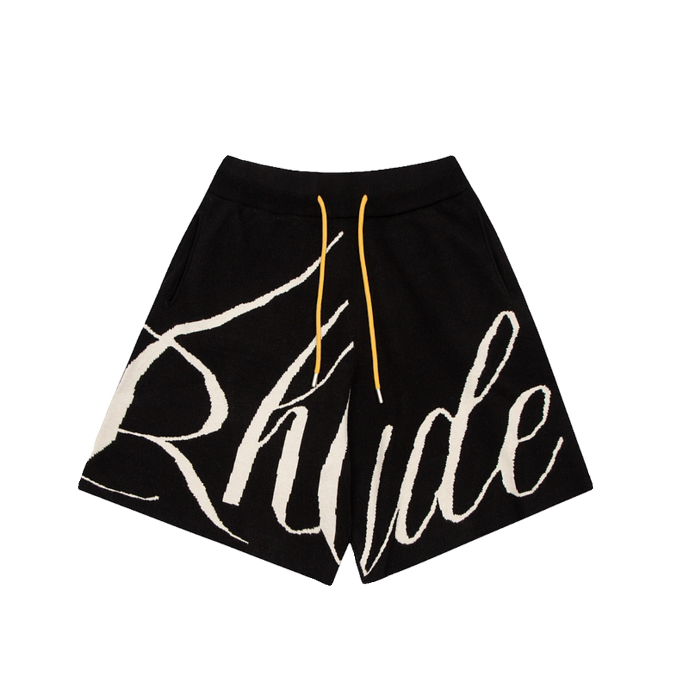 RHUDE niche American high street fashion brand summer letter big logo jacquard loose knitted yarn five quarter shorts