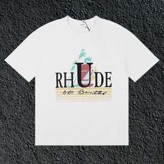 Rhude St Barts Palm Retro Striped Logo White Oversized T‑Shirt