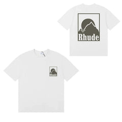 Rhude Mountain Sunset Front Back Graphic Oversized Tee White
