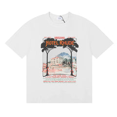 Rhude Hotel Rhude Mediterranean Scenic Print White Oversized T‑Shirt