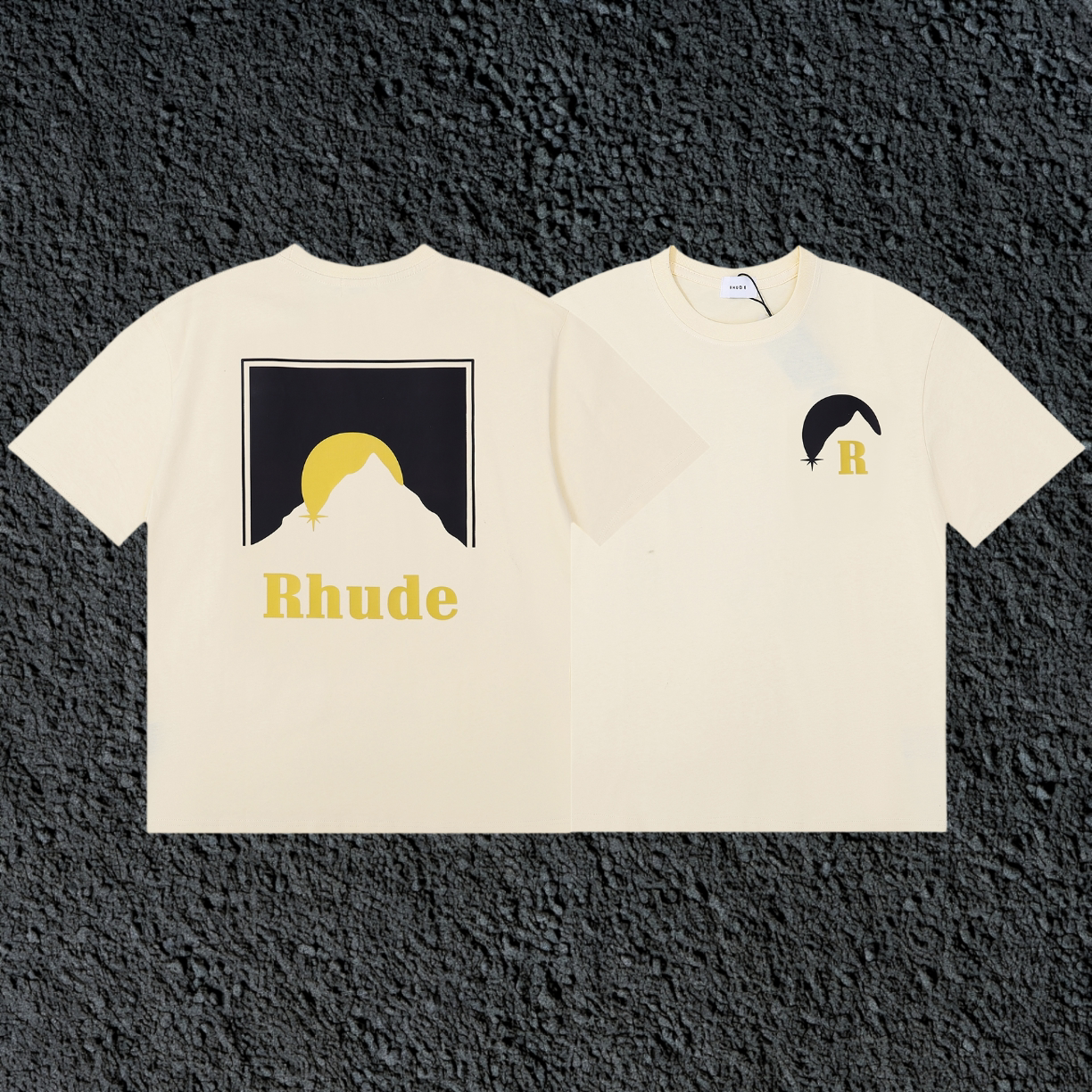 Rhude Sun Mountain Square Back Panel Dual Sided Cream Oversized T‑Shirt