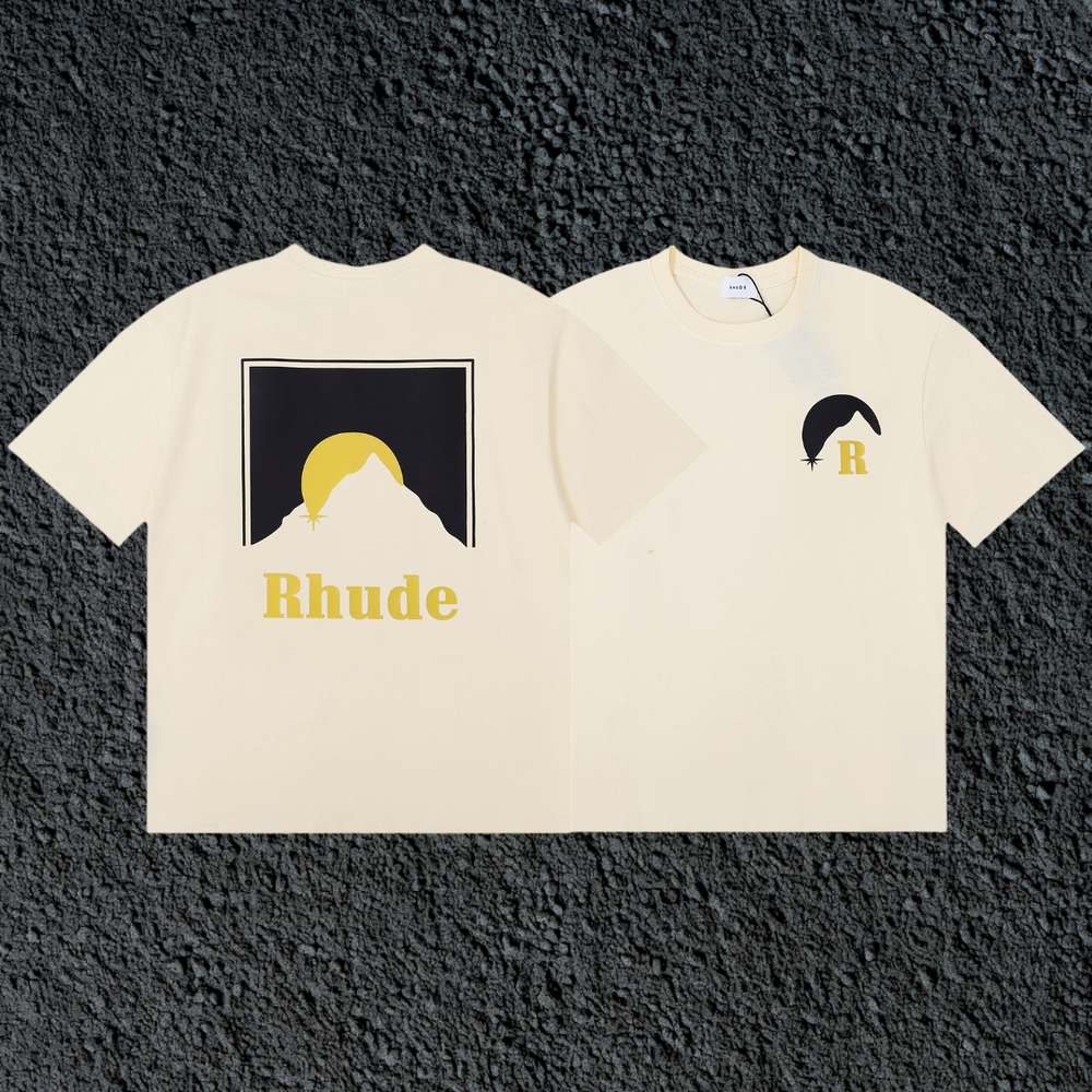 Rhude Sun Mountain Square Back Panel Dual Sided Cream Oversized T‑Shirt