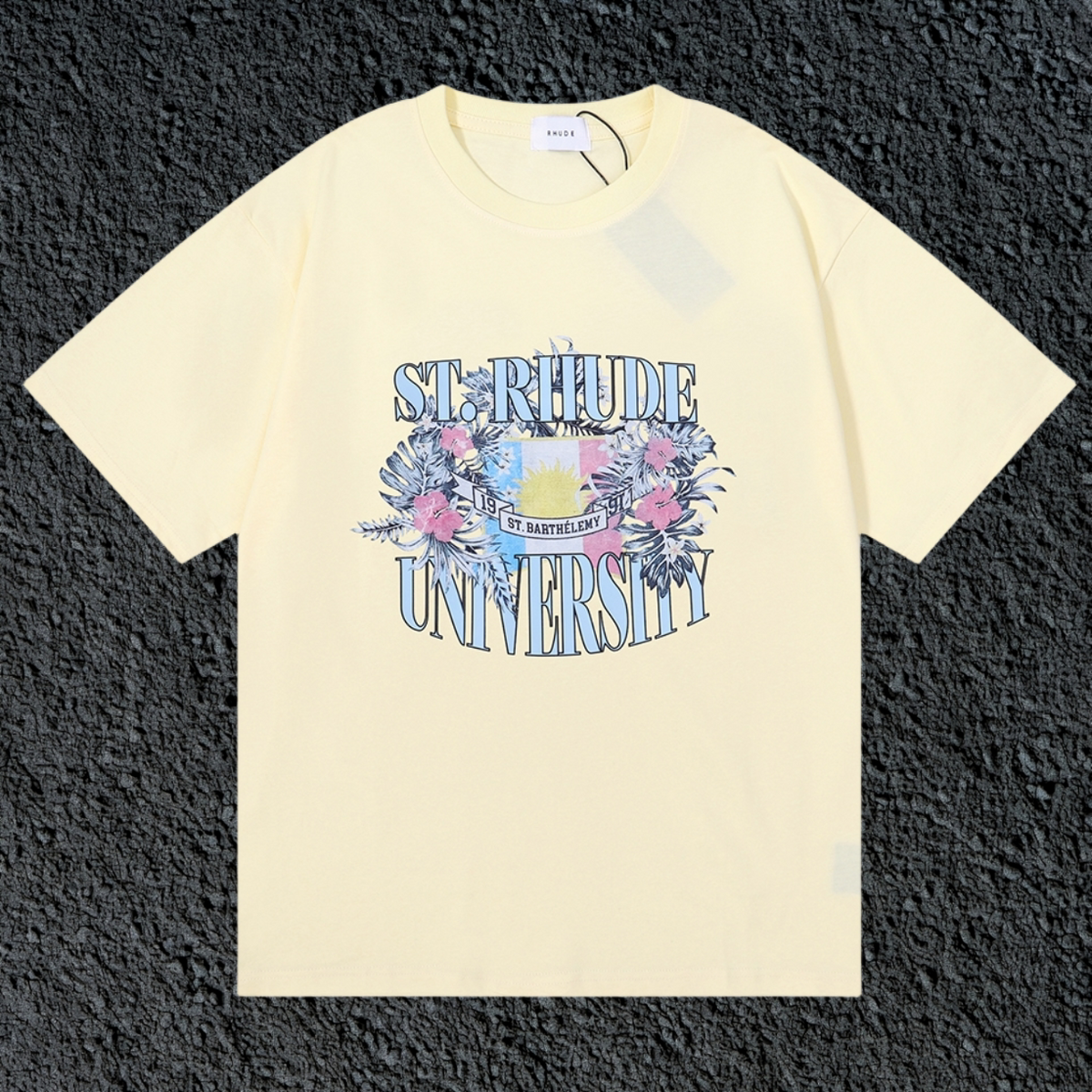 Rhude St.Rhude University Floral Crest Cream Oversized T‑Shirt