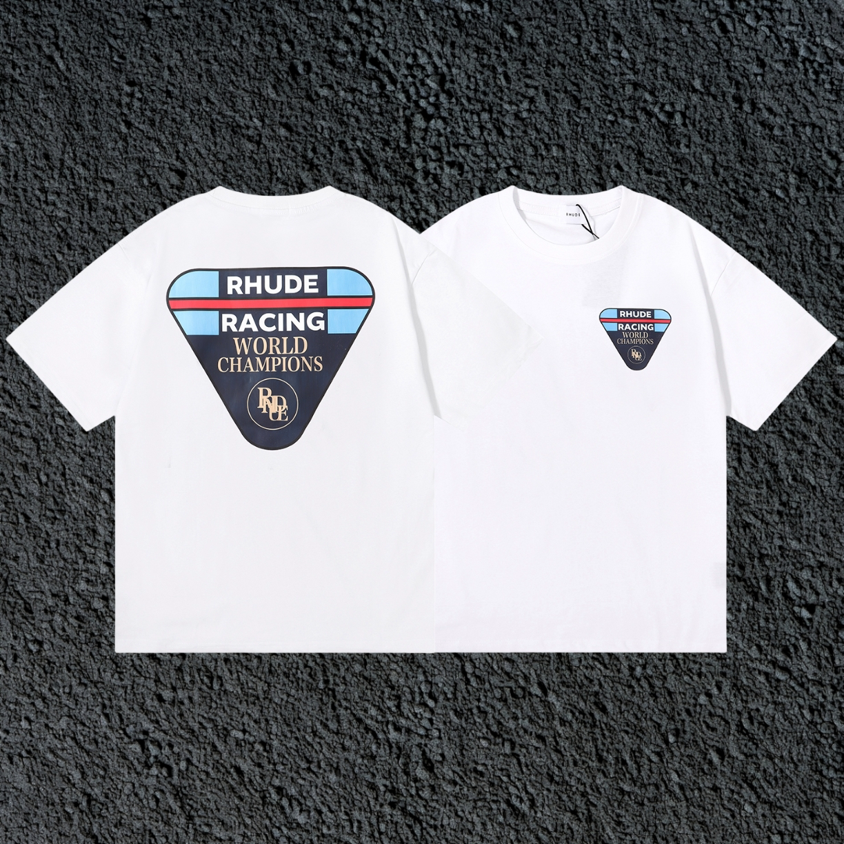 Rhude Racing World Champions Dual Sided White Oversized T‑Shirt