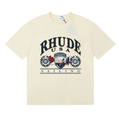 Rhude USA Sailing Nautical Crest Cream Oversized Short Sleeve T‑Shirt