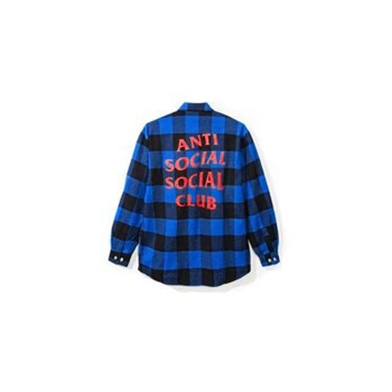 Anti Social Social Club Blue Black Plaid Red Logo Flannel Shirt