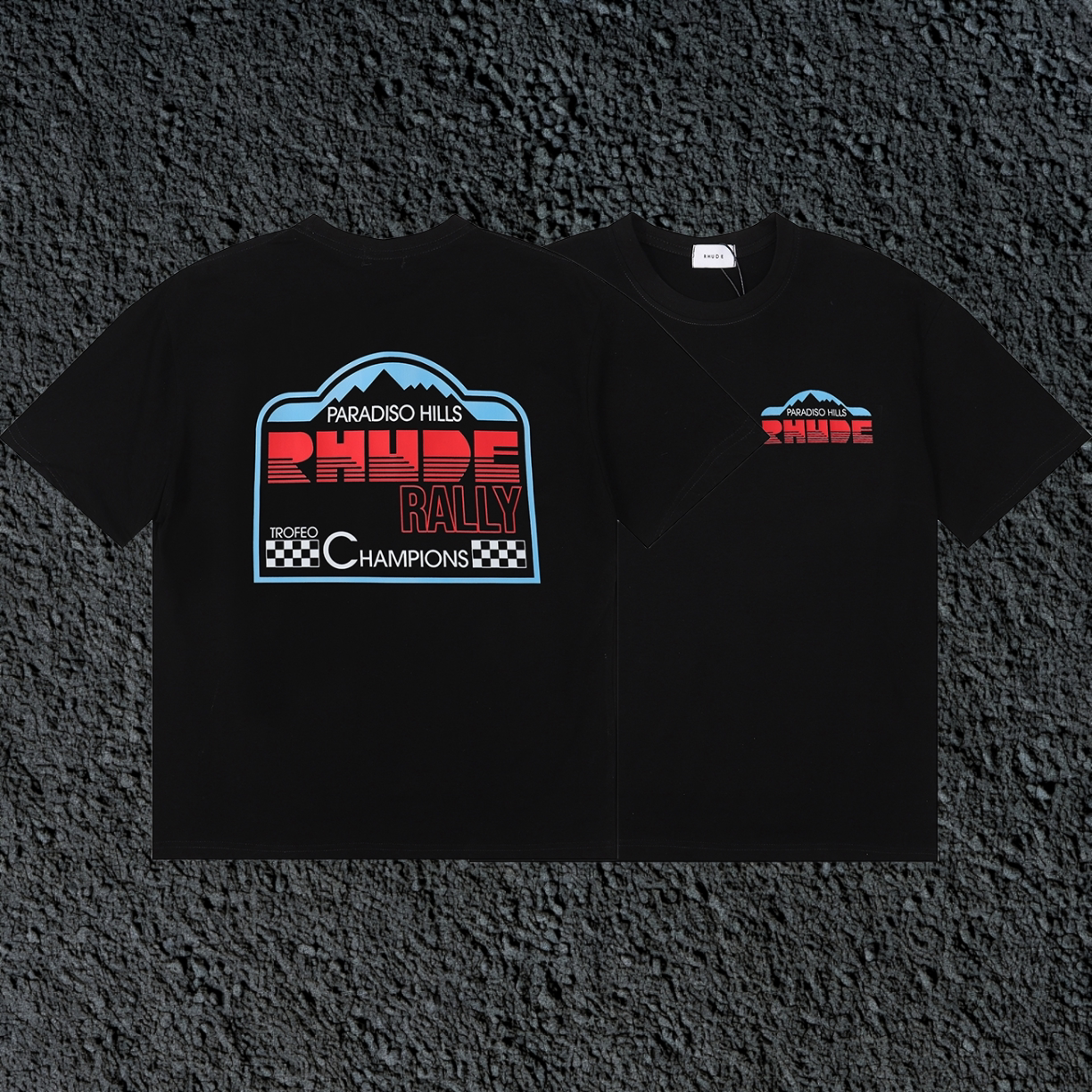 Rhude Paradiso Hills Rally Racing Dual Sided Black Oversized T‑Shirt