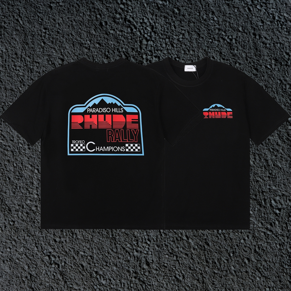 Rhude Paradiso Hills Rally Racing Dual Sided Black Oversized T‑Shirt