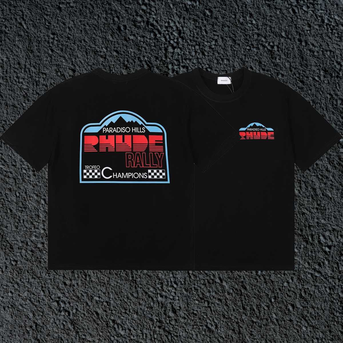Rhude Paradiso Hills Rally Racing Dual Sided Black Oversized T‑Shirt