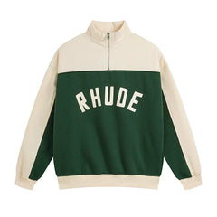 Rhude Color Block Quarter Zip Arch Logo Sweatshirt Forest Green