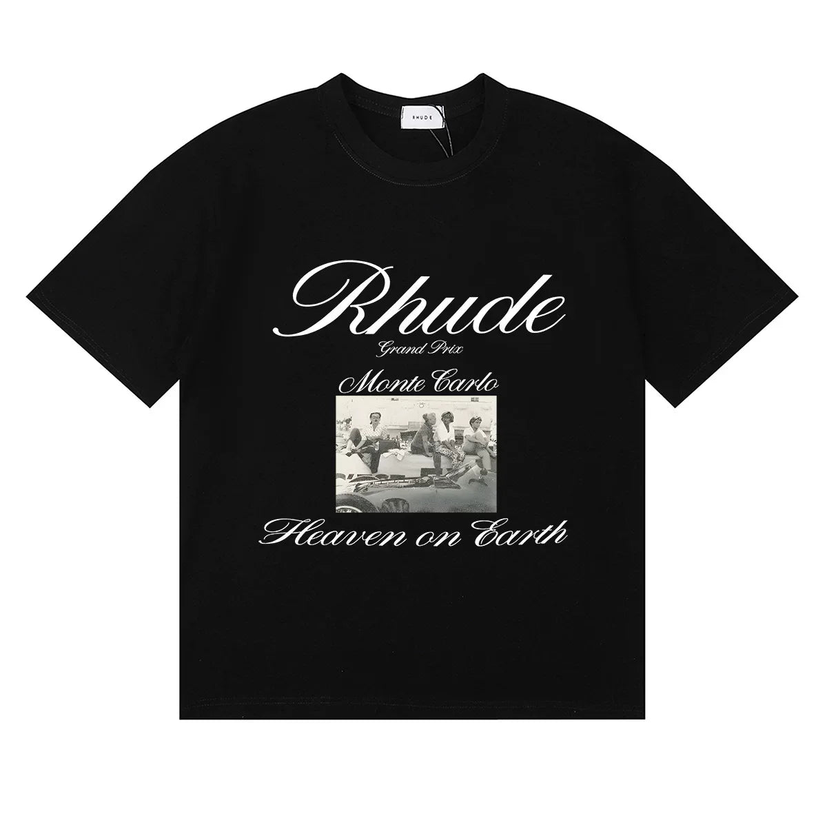 Rhude Monte Carlo Heaven On Earth Vintage Photo Print Black Oversized T‑Shirt