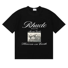 Rhude Monte Carlo Heaven On Earth Vintage Photo Print Black Oversized T‑Shirt