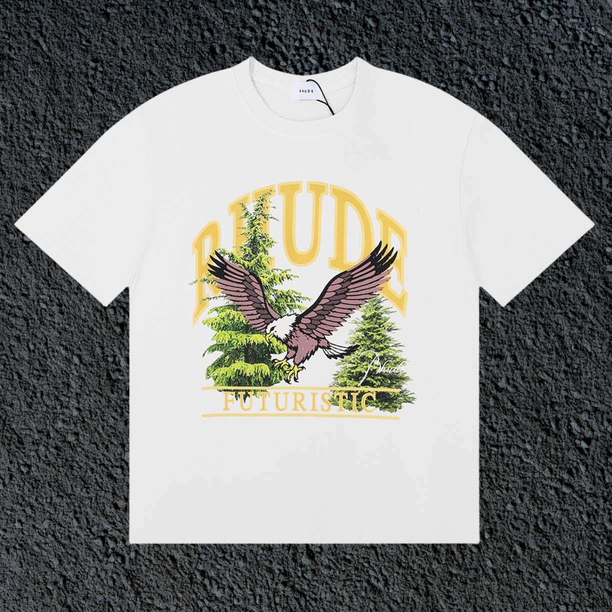 Rhude Futuristic Eagle Forest Vintage White Oversized T‑Shirt